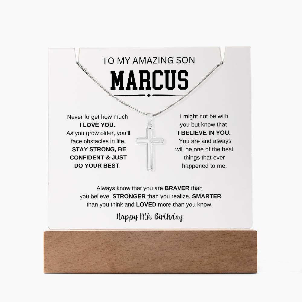 To My Amazing Son | Happy 14th Birthday | Keepsake Acrylic & Stainless Steel Cross Necklace