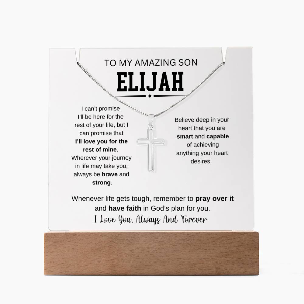 Personalized To My Son Necklace 3 - Keepsake Acrylic & Stainless Steel Cross Necklace