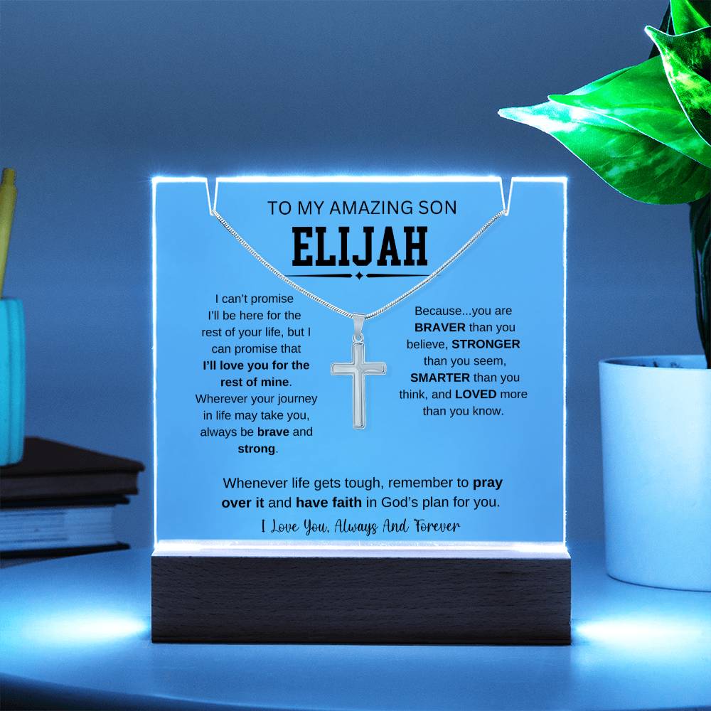 Personalized To My Son Necklace 4 - Keepsake Acrylic & Stainless Steel Cross Necklace