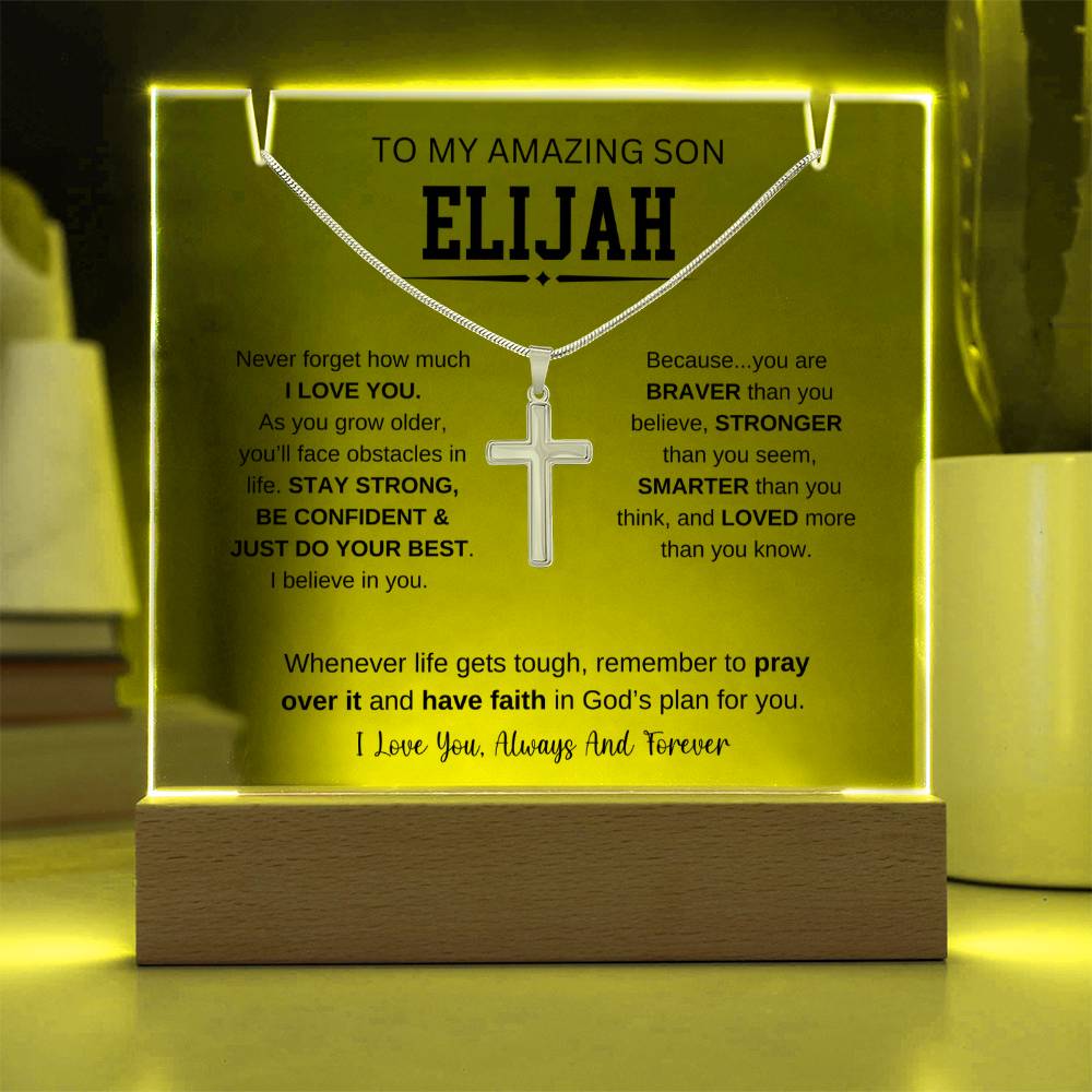Personalized To My Son Necklace 5 - Keepsake Acrylic & Stainless Steel Cross Necklace