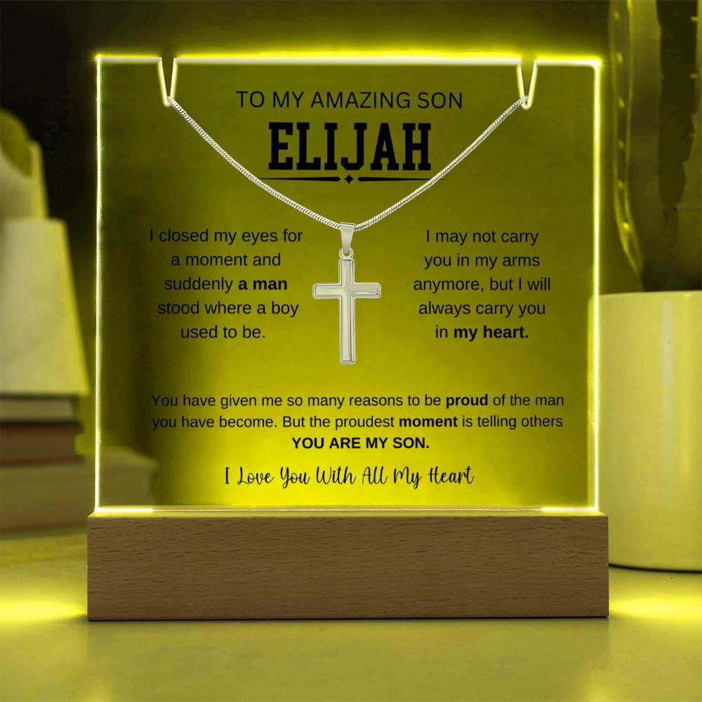Personalized To My Son Necklace 9 - Keepsake Acrylic & Stainless Steel Cross Necklace
