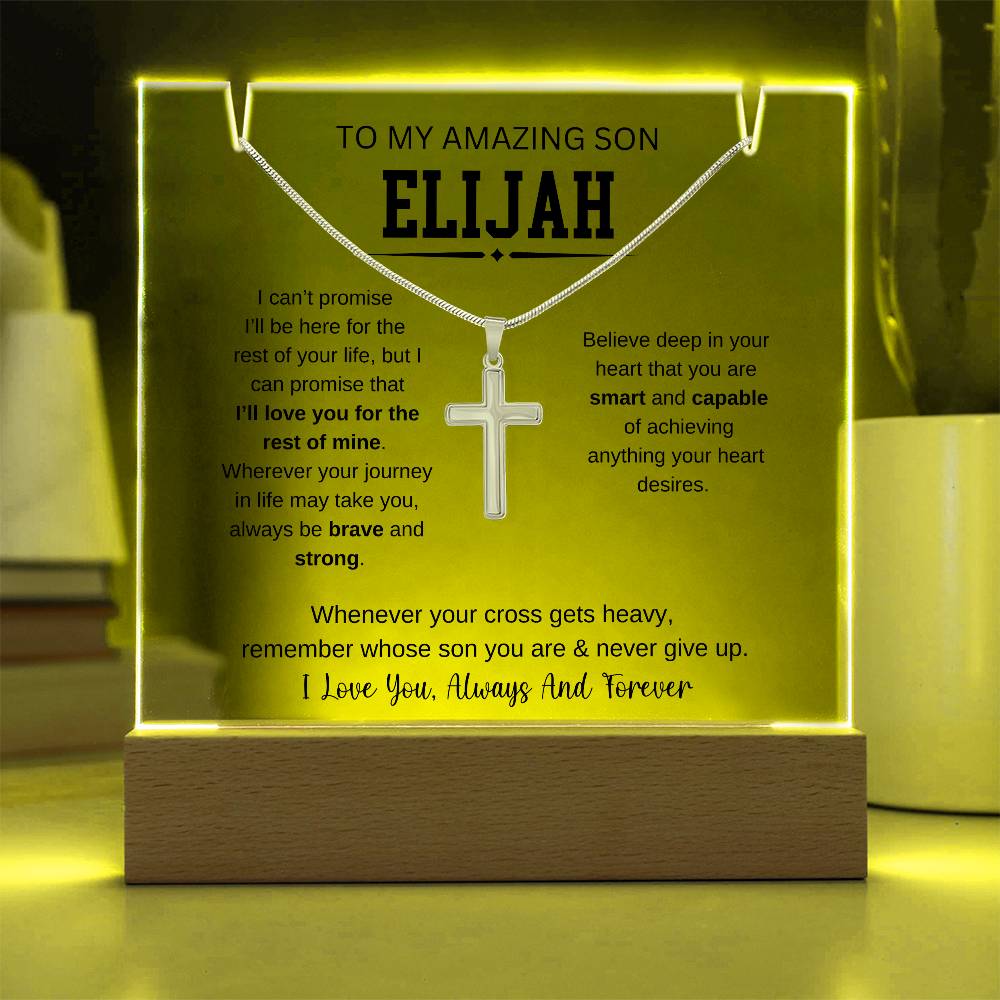 Personalized To My Son Necklace 2 - Keepsake Acrylic & Stainless Steel Cross Necklace