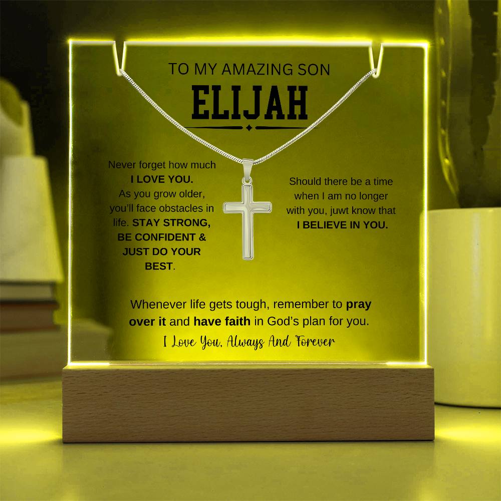 Personalized To My Son Necklace 1 - Keepsake Acrylic & Stainless Steel Cross Necklace