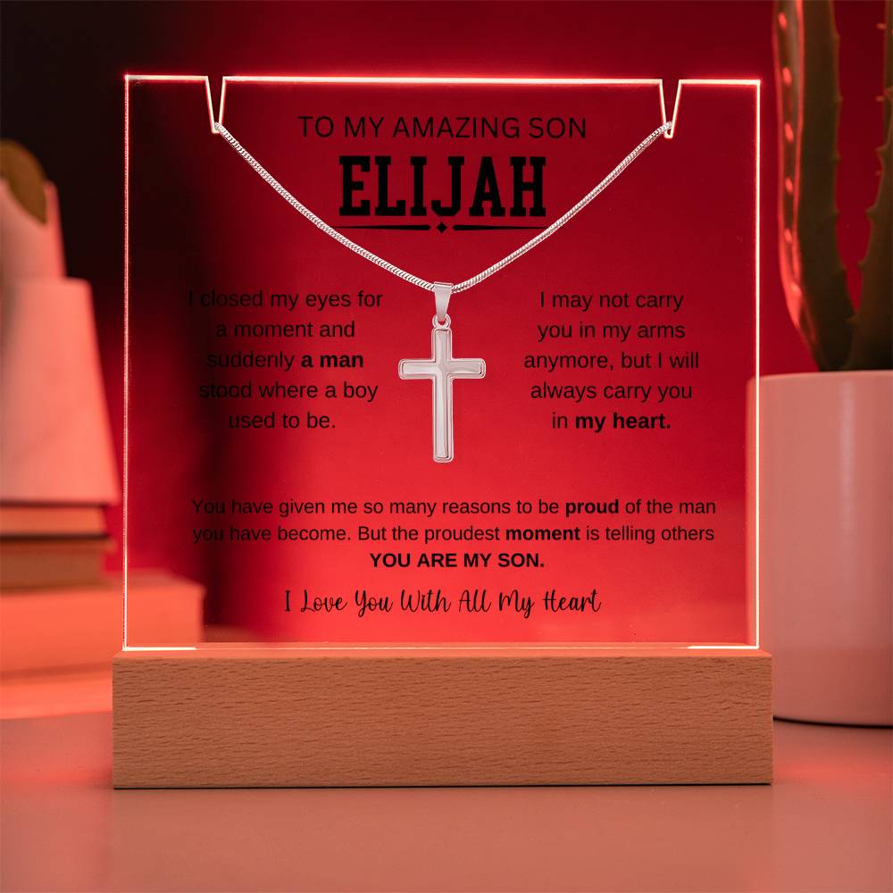 Personalized To My Son Necklace 9 - Keepsake Acrylic & Stainless Steel Cross Necklace