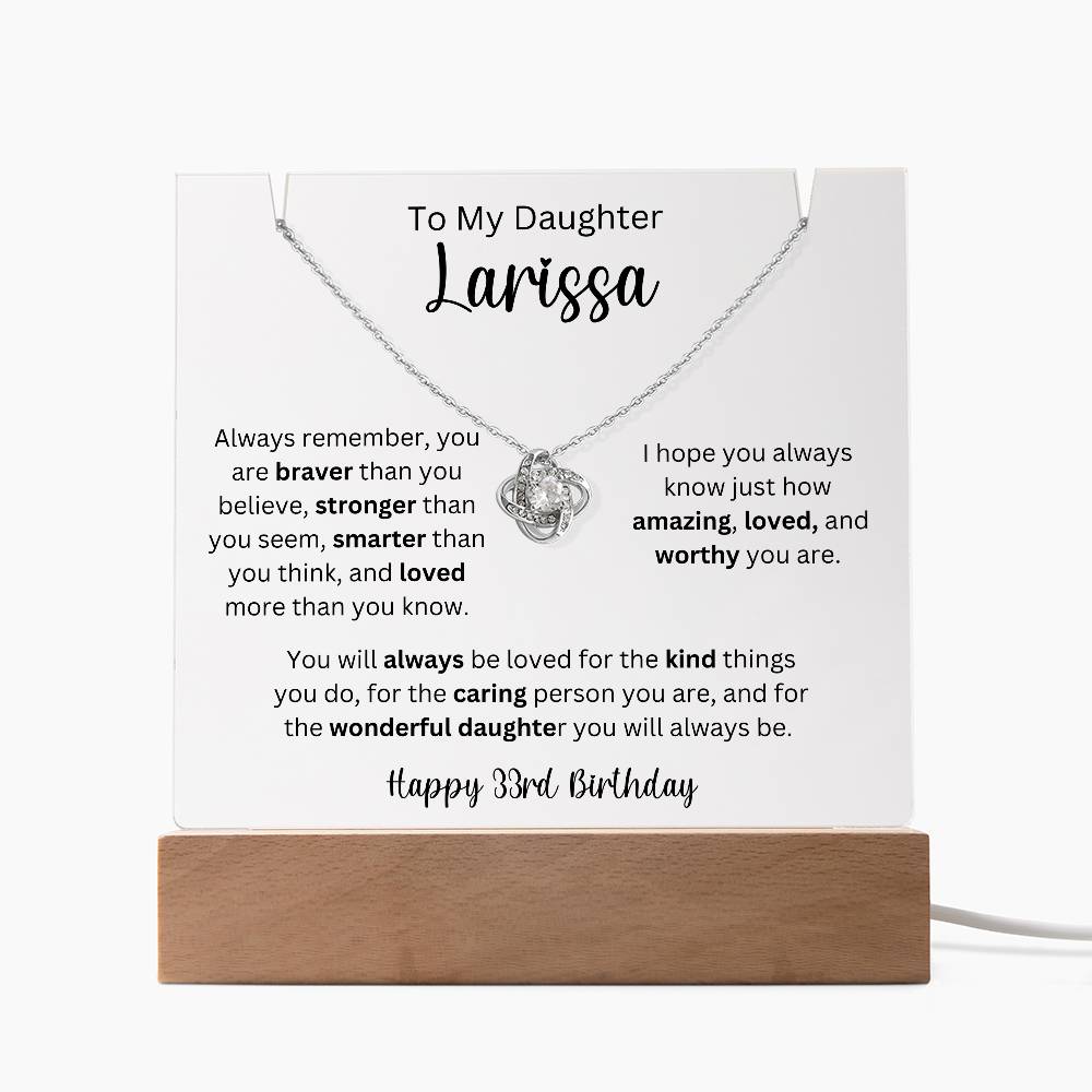 To My Daughter - Happy 33rd Birthday - Keepsake Acrylic & Love Knot Necklace