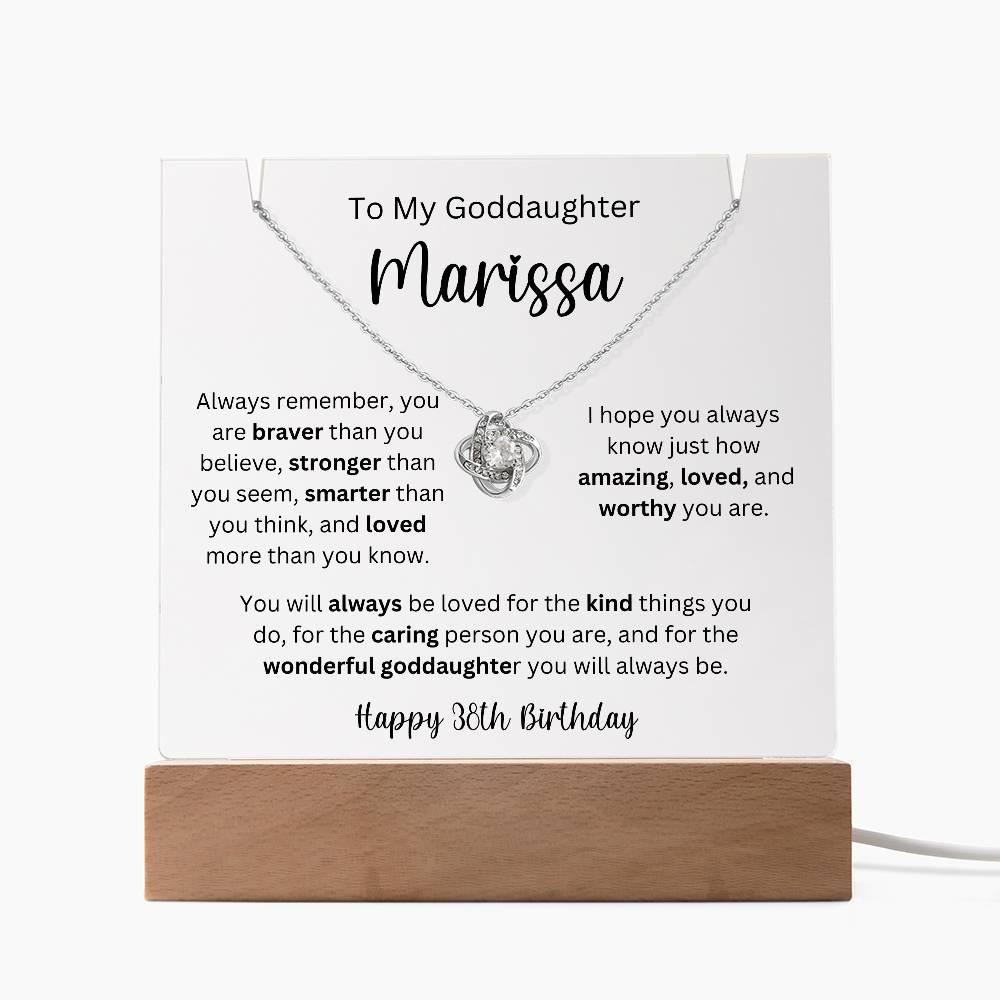 To My Goddaughter - Happy 38th Birthday - Keepsake Acrylic & Love Knot Necklace