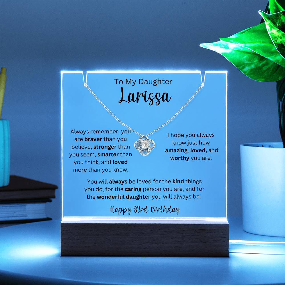 To My Daughter - Happy 33rd Birthday - Keepsake Acrylic & Love Knot Necklace