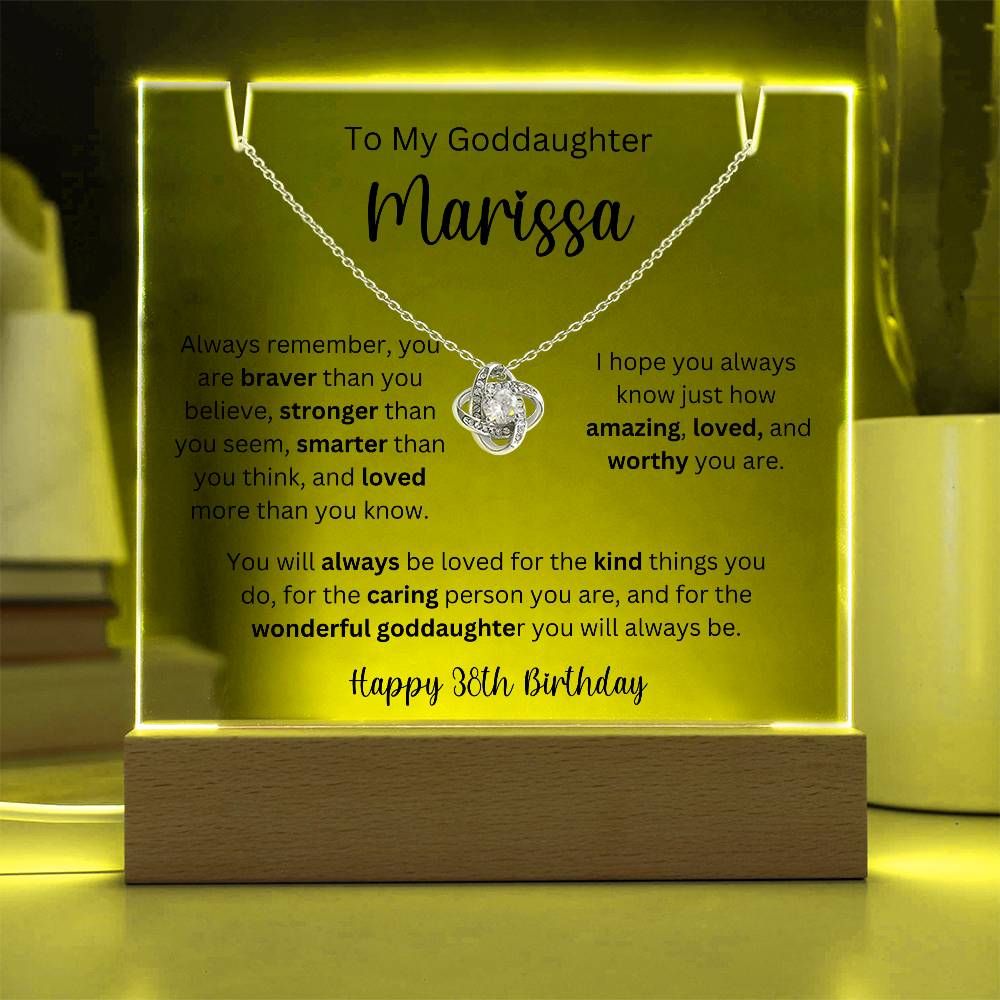 To My Goddaughter - Happy 38th Birthday - Keepsake Acrylic & Love Knot Necklace