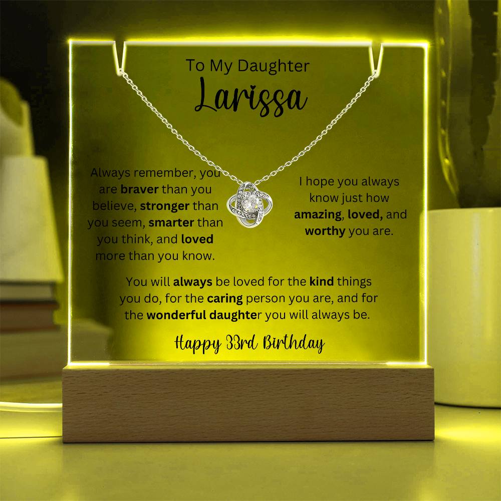 To My Daughter - Happy 33rd Birthday - Keepsake Acrylic & Love Knot Necklace