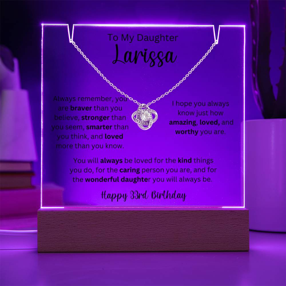 To My Daughter - Happy 33rd Birthday - Keepsake Acrylic & Love Knot Necklace