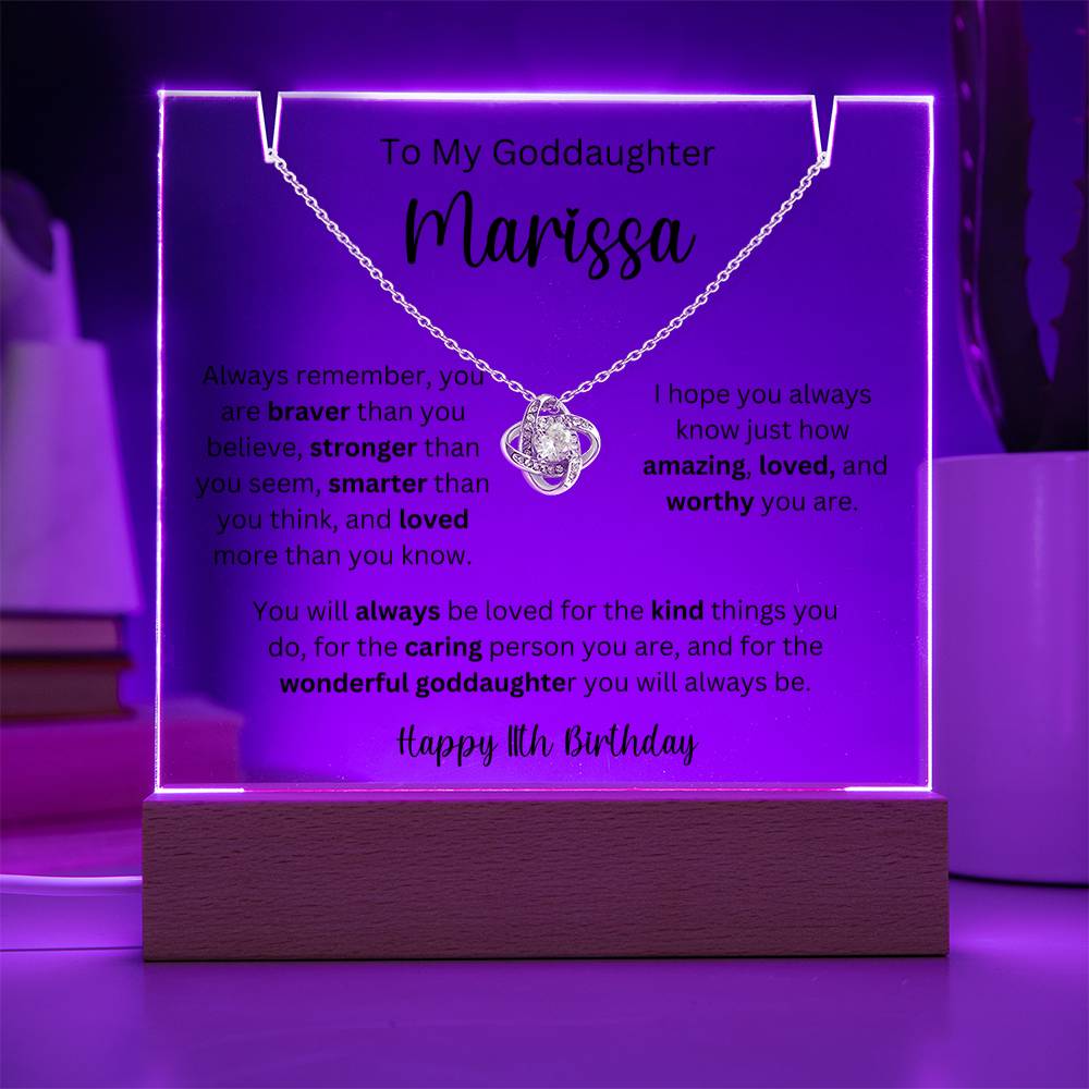 To My Goddaughter - Happy 11th Birthday - Keepsake Acrylic & Love Knot Necklace