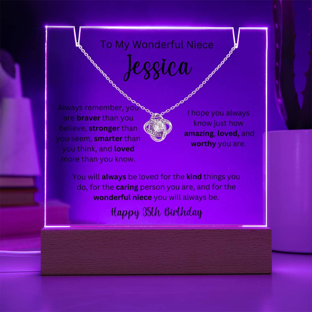 To My Wonderful Niece - Happy 35th Birthday - Keepsake Acrylic & Love Knot Necklace