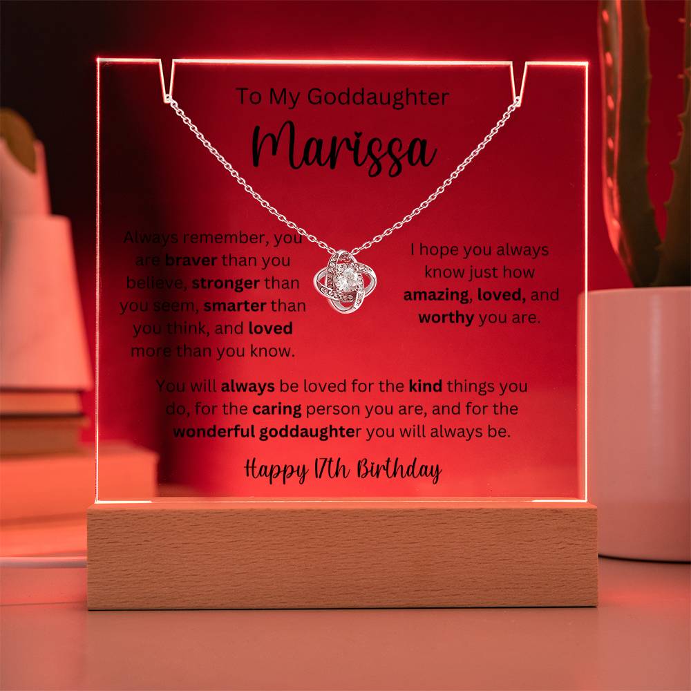 To My Goddaughter - Happy 17th Birthday - Keepsake Acrylic & Love Knot Necklace