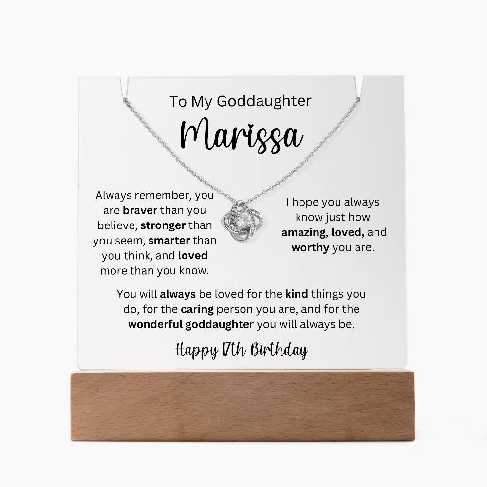 To My Goddaughter - Happy 17th Birthday - Keepsake Acrylic & Love Knot Necklace