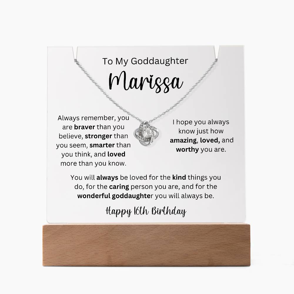 To My Goddaughter - Happy 16th Birthday - Keepsake Acrylic & Love Knot Necklace