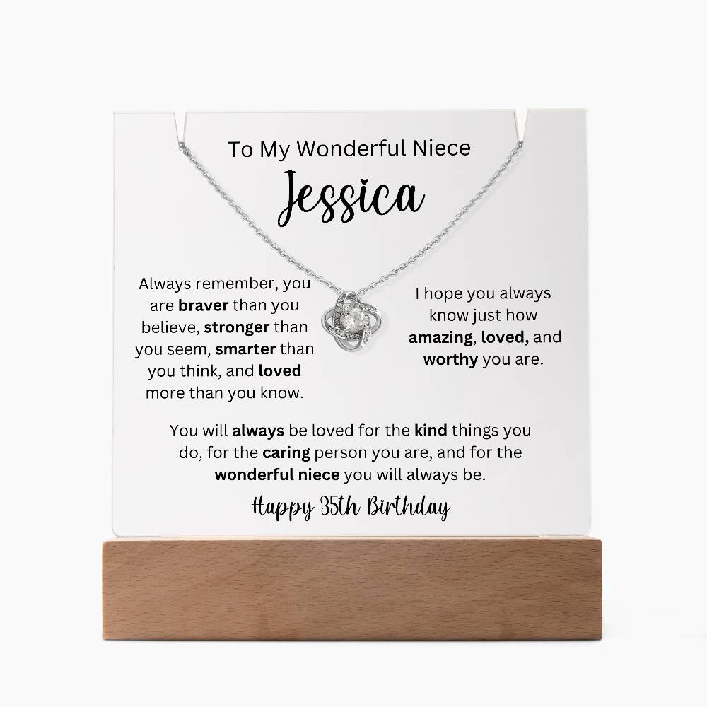To My Wonderful Niece - Happy 35th Birthday - Keepsake Acrylic & Love Knot Necklace