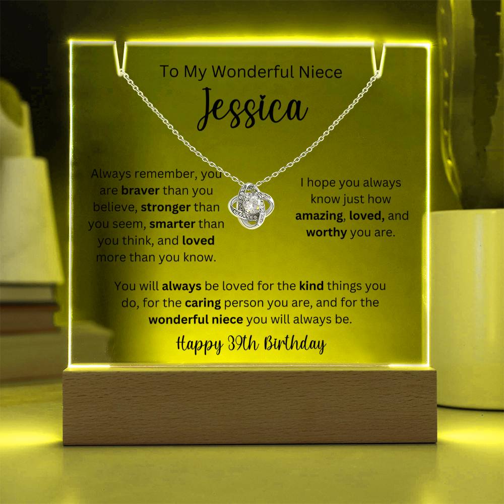 To My Wonderful Niece - Happy 39th Birthday - Keepsake Acrylic & Love Knot Necklace