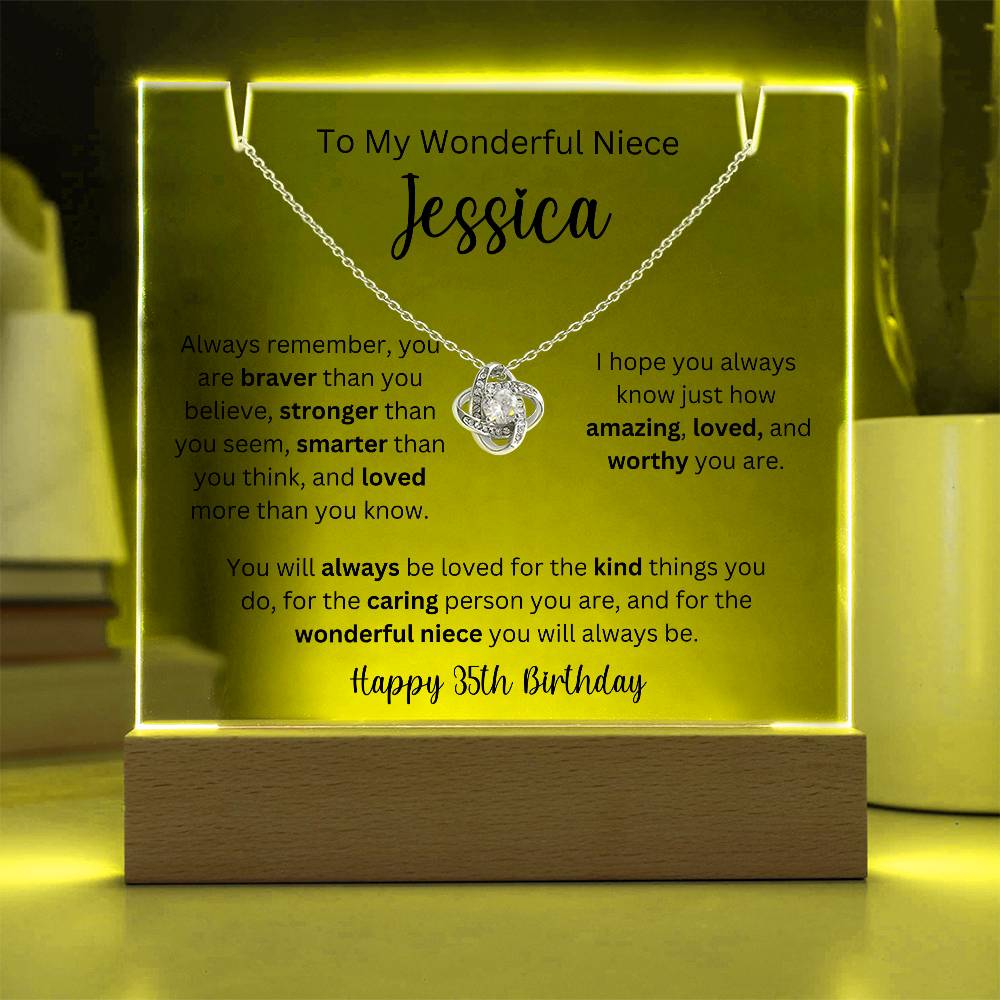 To My Wonderful Niece - Happy 35th Birthday - Keepsake Acrylic & Love Knot Necklace