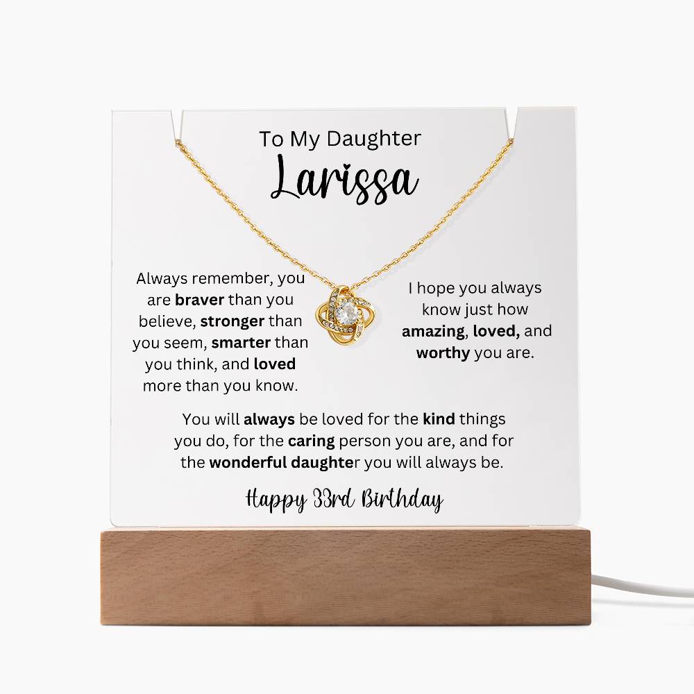 To My Daughter - Happy 33rd Birthday - Keepsake Acrylic & Love Knot Necklace