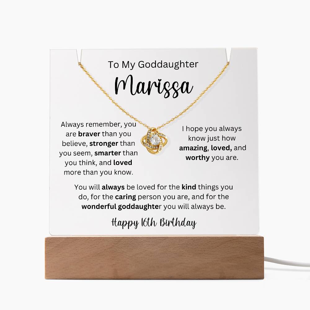 To My Goddaughter - Happy 16th Birthday - Keepsake Acrylic & Love Knot Necklace