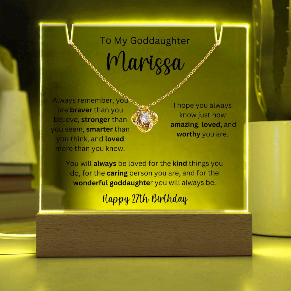 To My Goddaughter - Happy 27th Birthday - Keepsake Acrylic & Love Knot Necklace