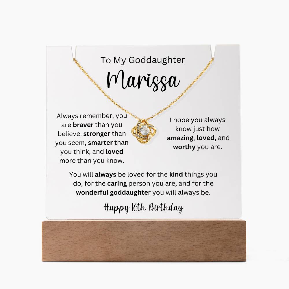 To My Goddaughter - Happy 16th Birthday - Keepsake Acrylic & Love Knot Necklace