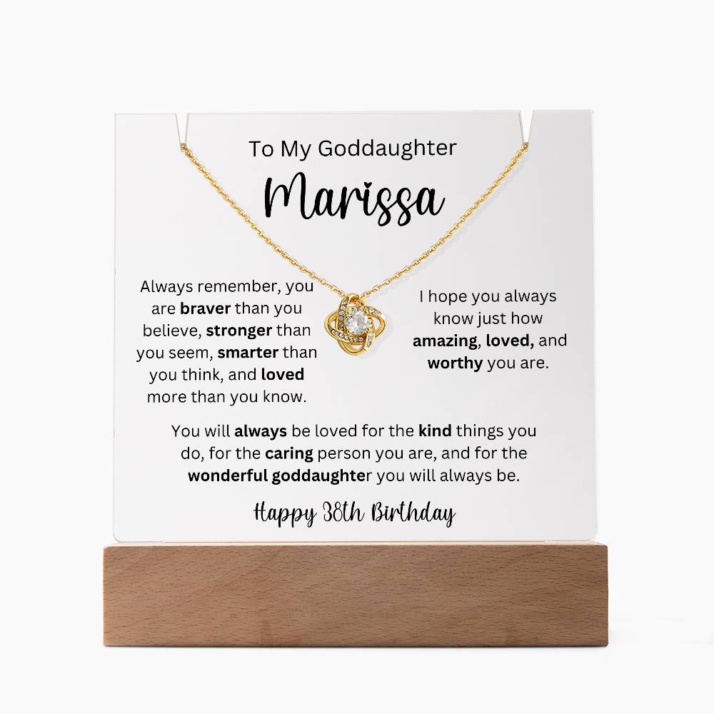 To My Goddaughter - Happy 38th Birthday - Keepsake Acrylic & Love Knot Necklace