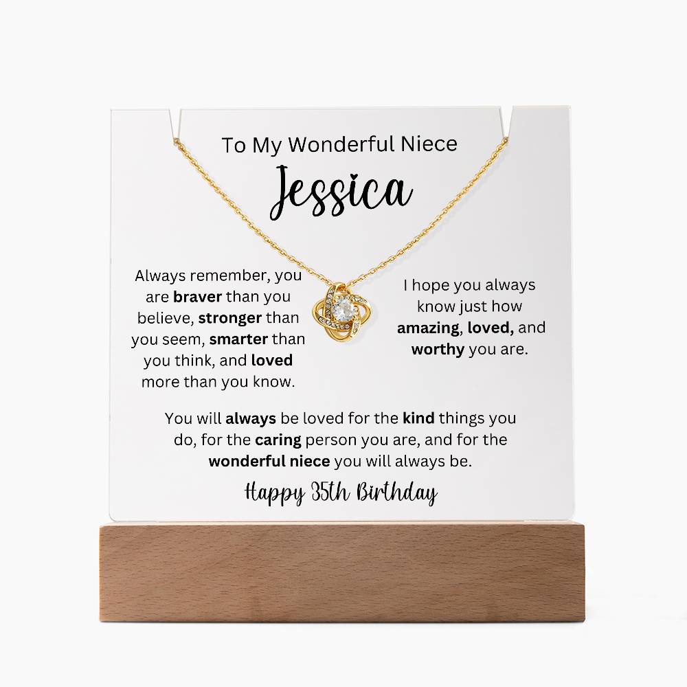 To My Wonderful Niece - Happy 35th Birthday - Keepsake Acrylic & Love Knot Necklace