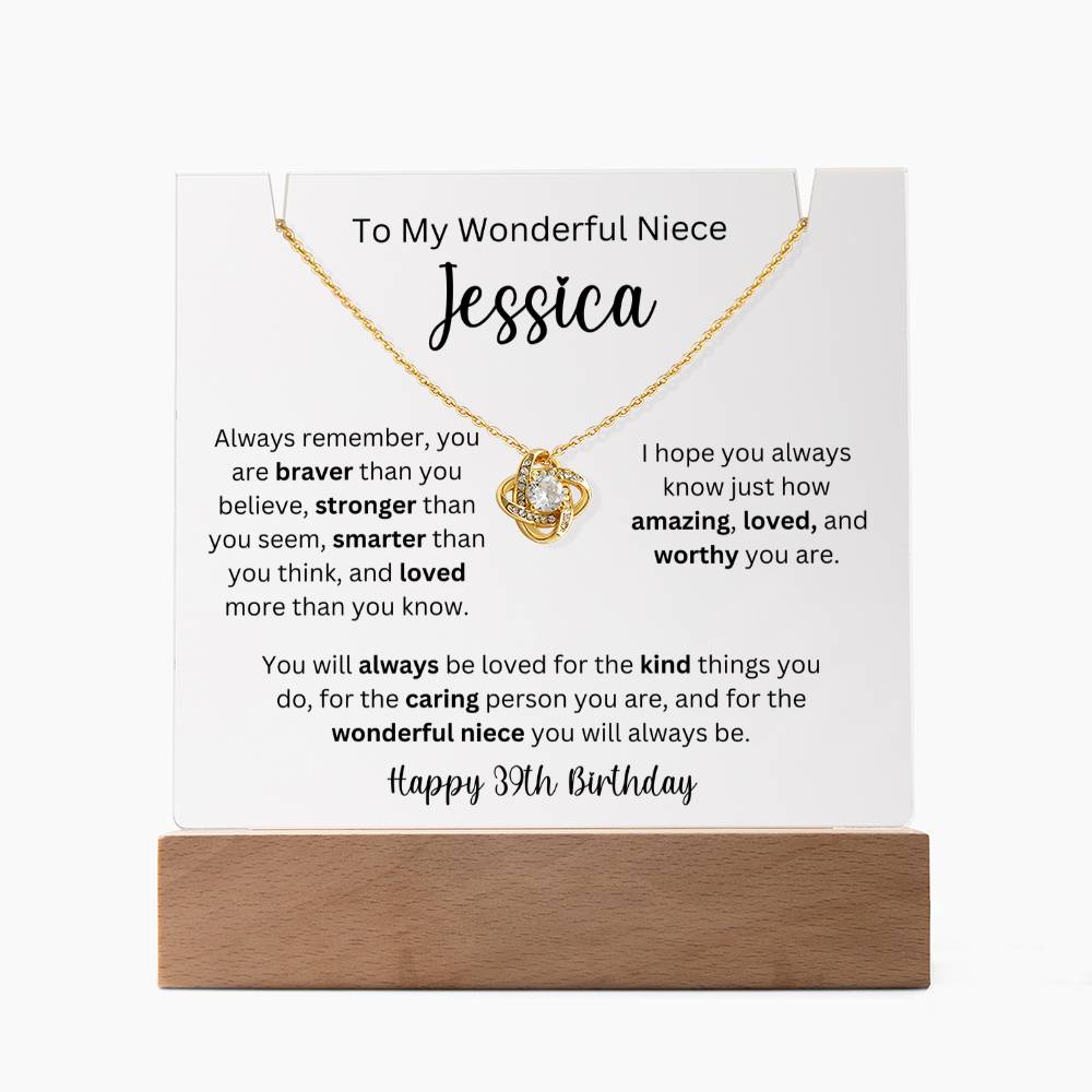 To My Wonderful Niece - Happy 39th Birthday - Keepsake Acrylic & Love Knot Necklace