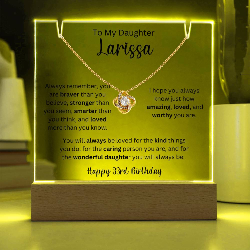 To My Daughter - Happy 33rd Birthday - Keepsake Acrylic & Love Knot Necklace