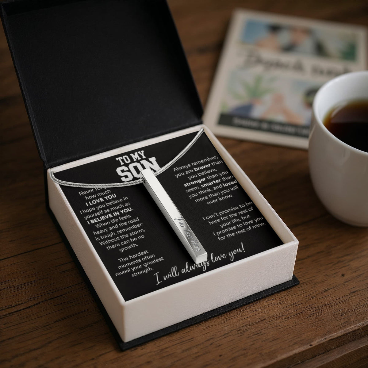 To My Son - I Will Always Love You - 4 Sided Engraved Bar Necklace