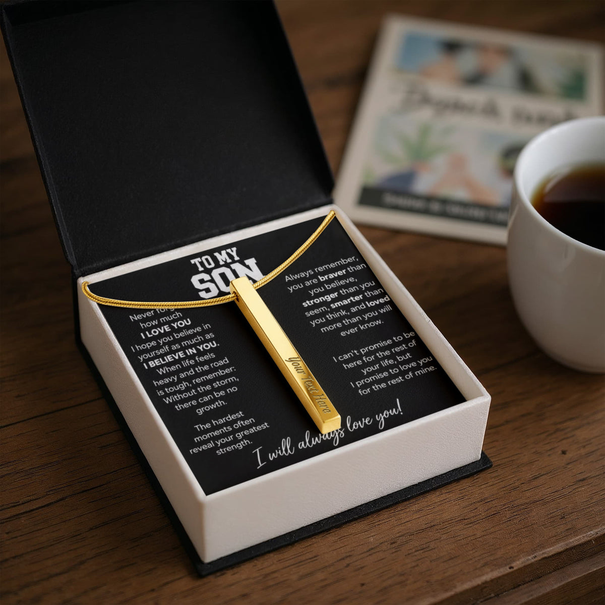To My Son - I Will Always Love You - 4 Sided Engraved Bar Necklace