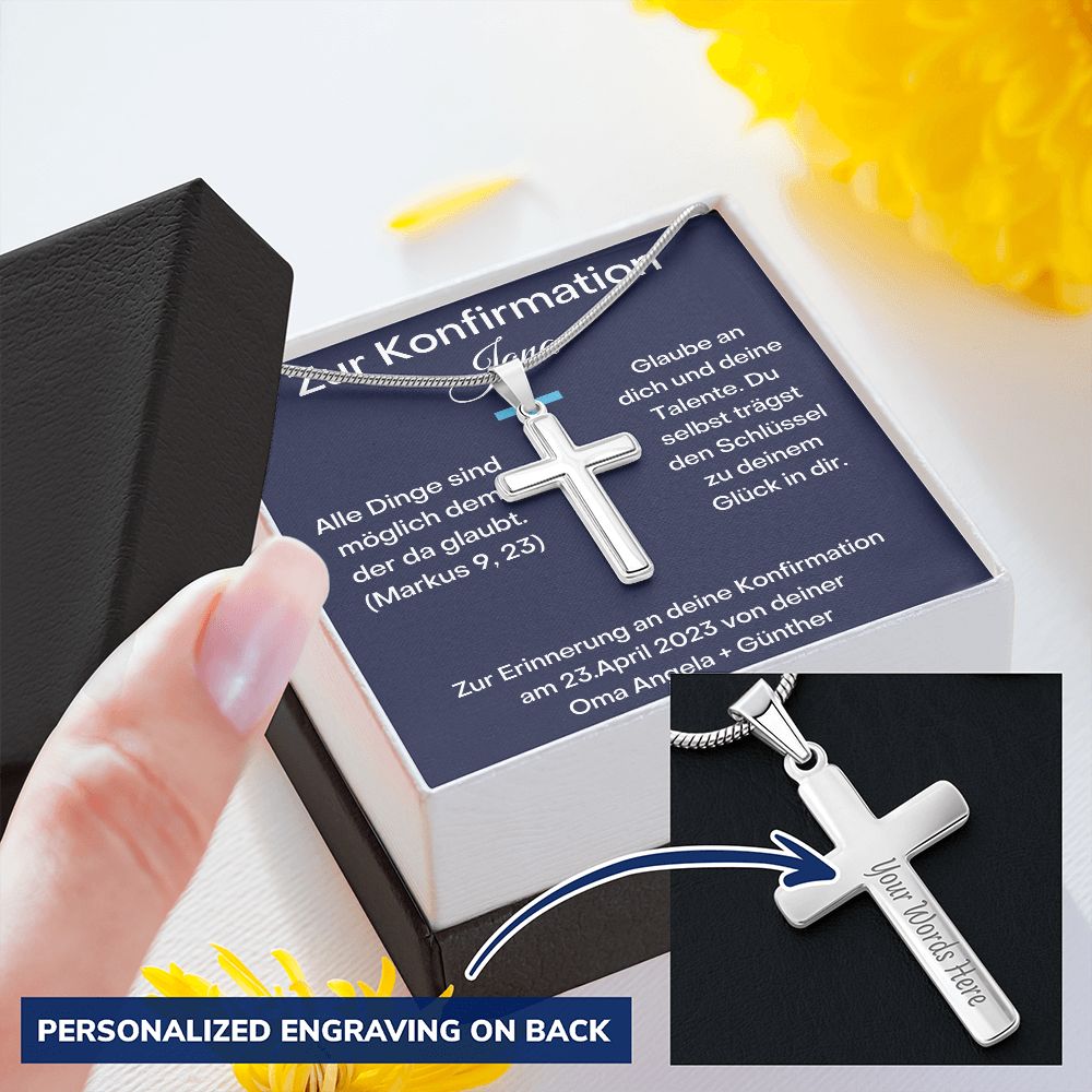 Zur Konfirmation - Glaube An Dich - Personalized Cross Necklace