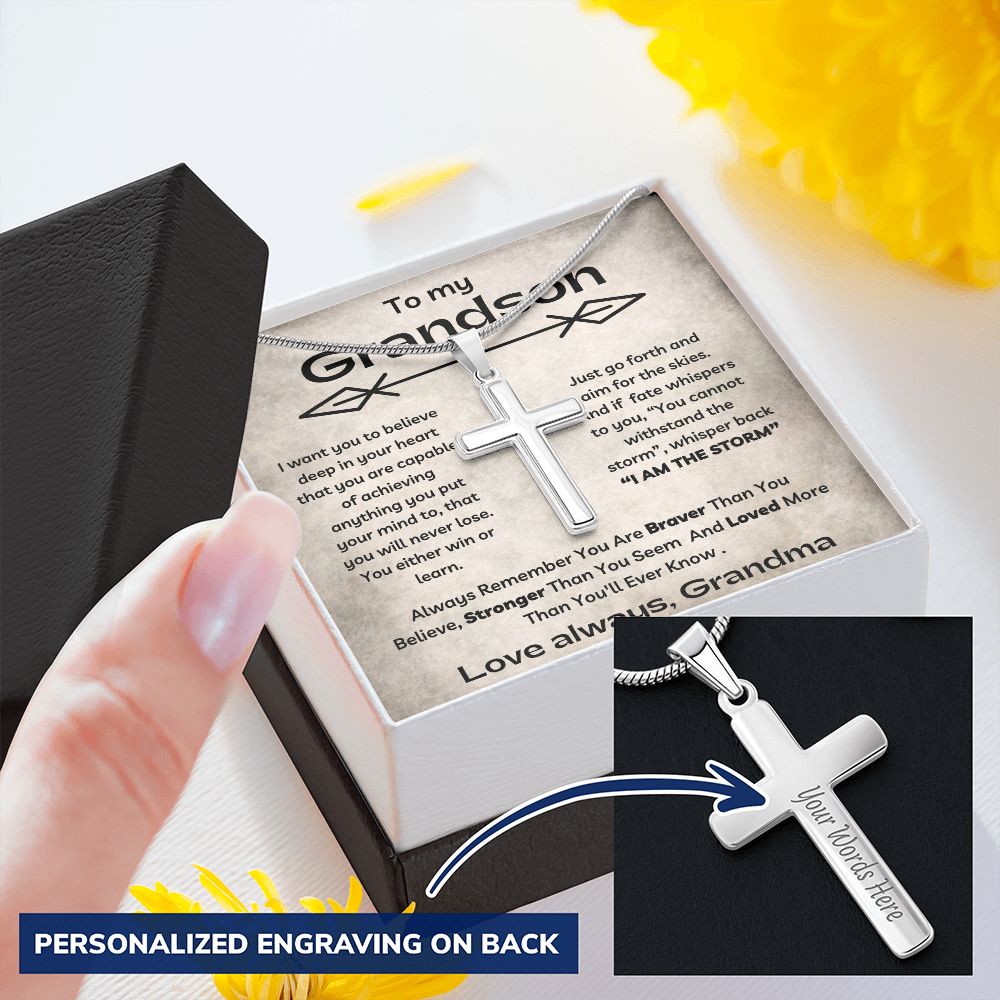 To Mt Grandson - I Want You To Believe - Personalized Cross Necklace