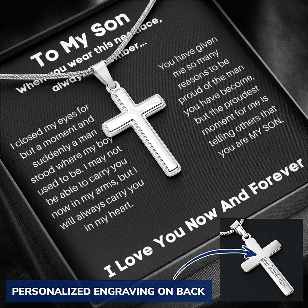 To My Son - I Closed My Eyes - Personalized Cross Necklace
