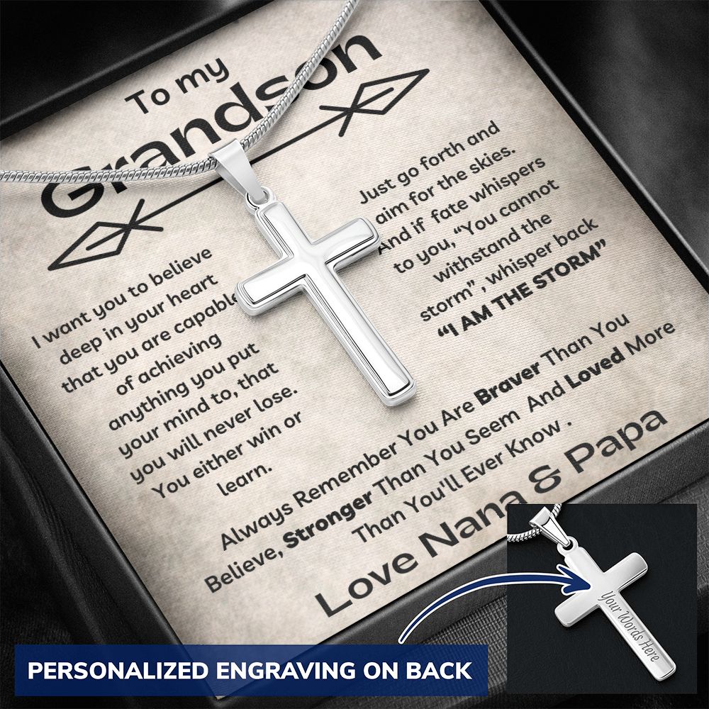 To My Grandson - From Nana And Papa - Personalized Cross Necklace