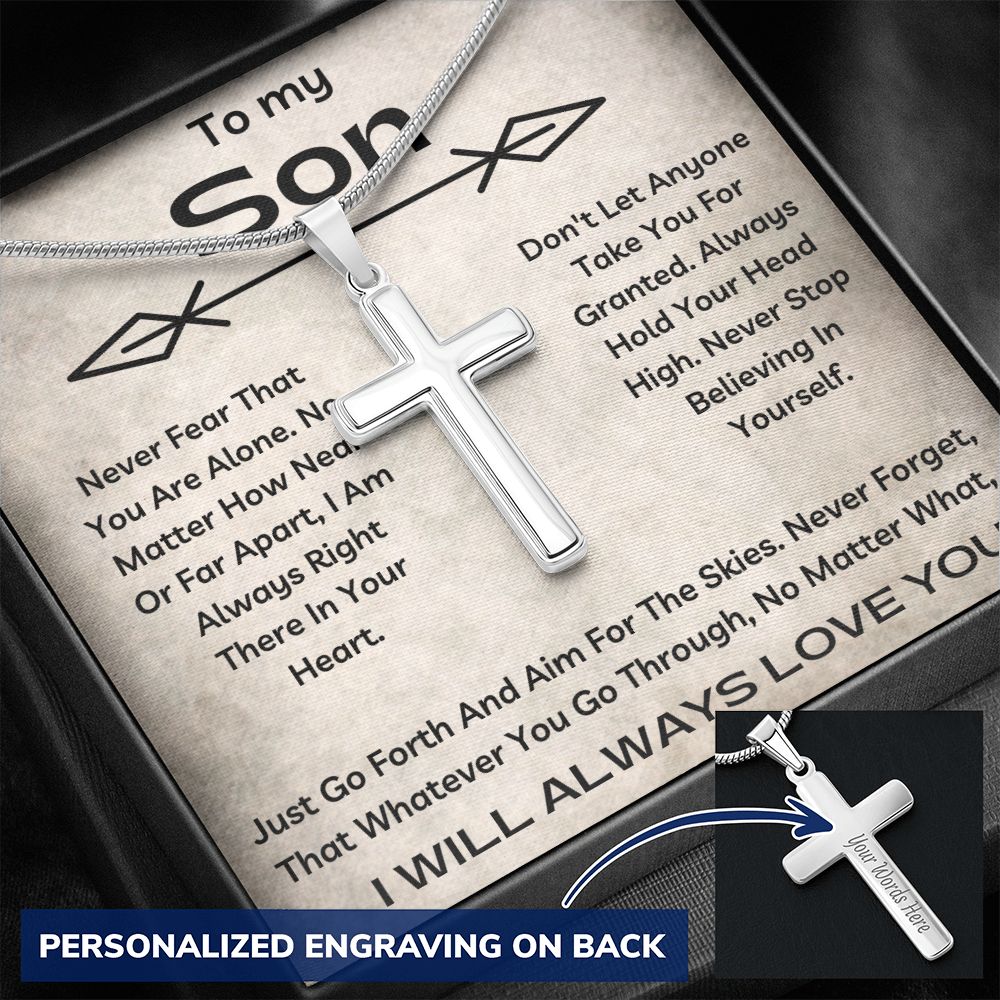 To My Son - Never Fear - Personalized Cross Necklace