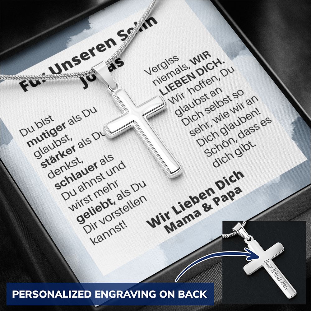 Für Unseren Sohn - Wir Lieben Dich Mama Und Papa - Personalized Cross Necklace