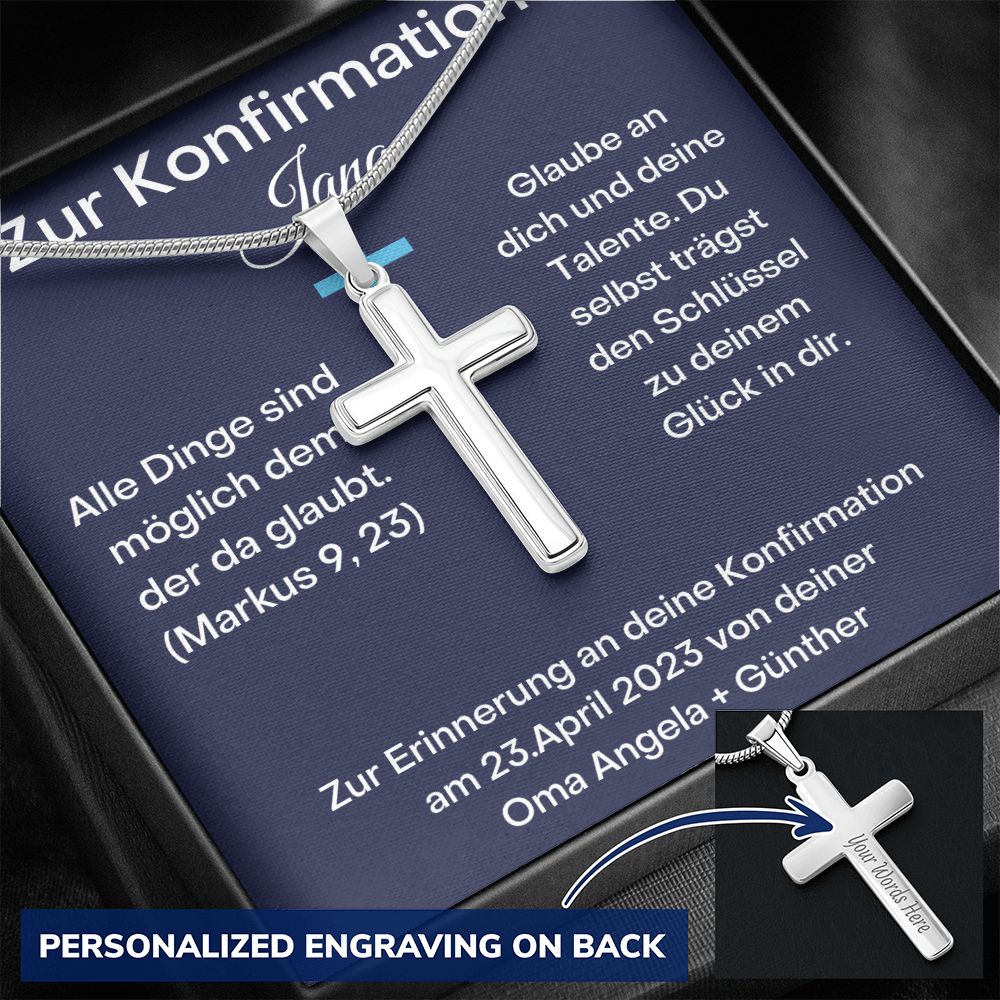 Zur Konfirmation - Glaube An Dich - Personalized Cross Necklace