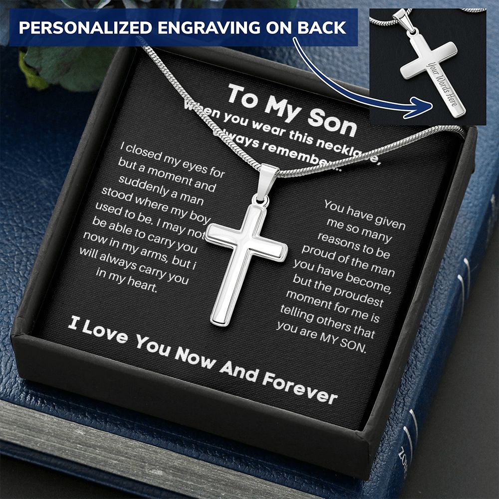 To My Son - I Closed My Eyes - Personalized Cross Necklace