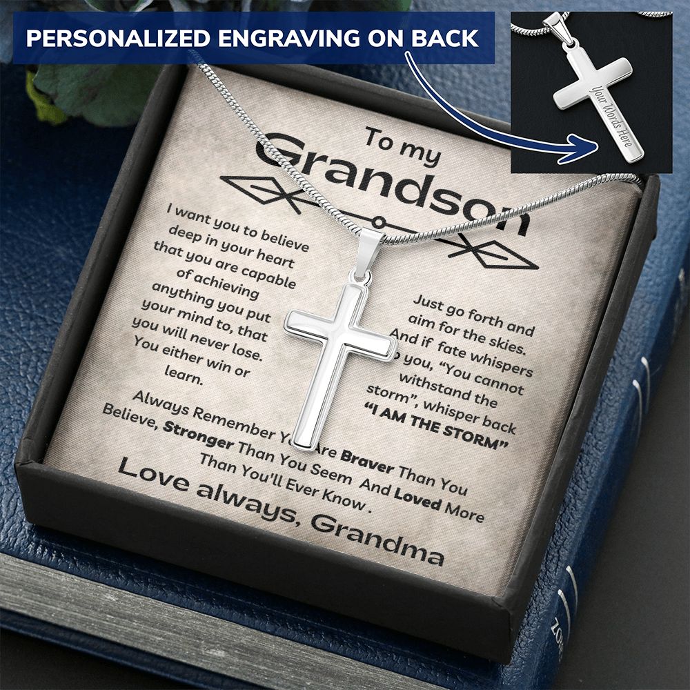 To Mt Grandson - I Want You To Believe - Personalized Cross Necklace