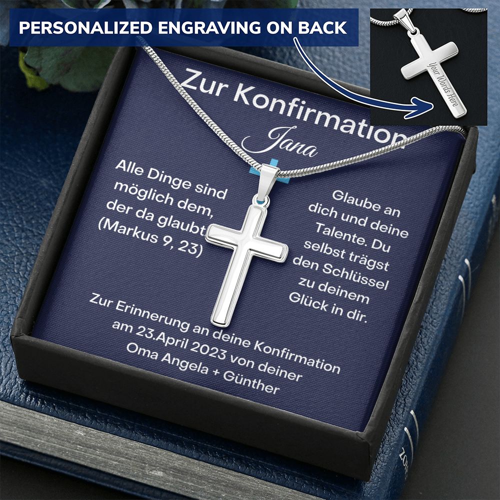 Zur Konfirmation - Glaube An Dich - Personalized Cross Necklace
