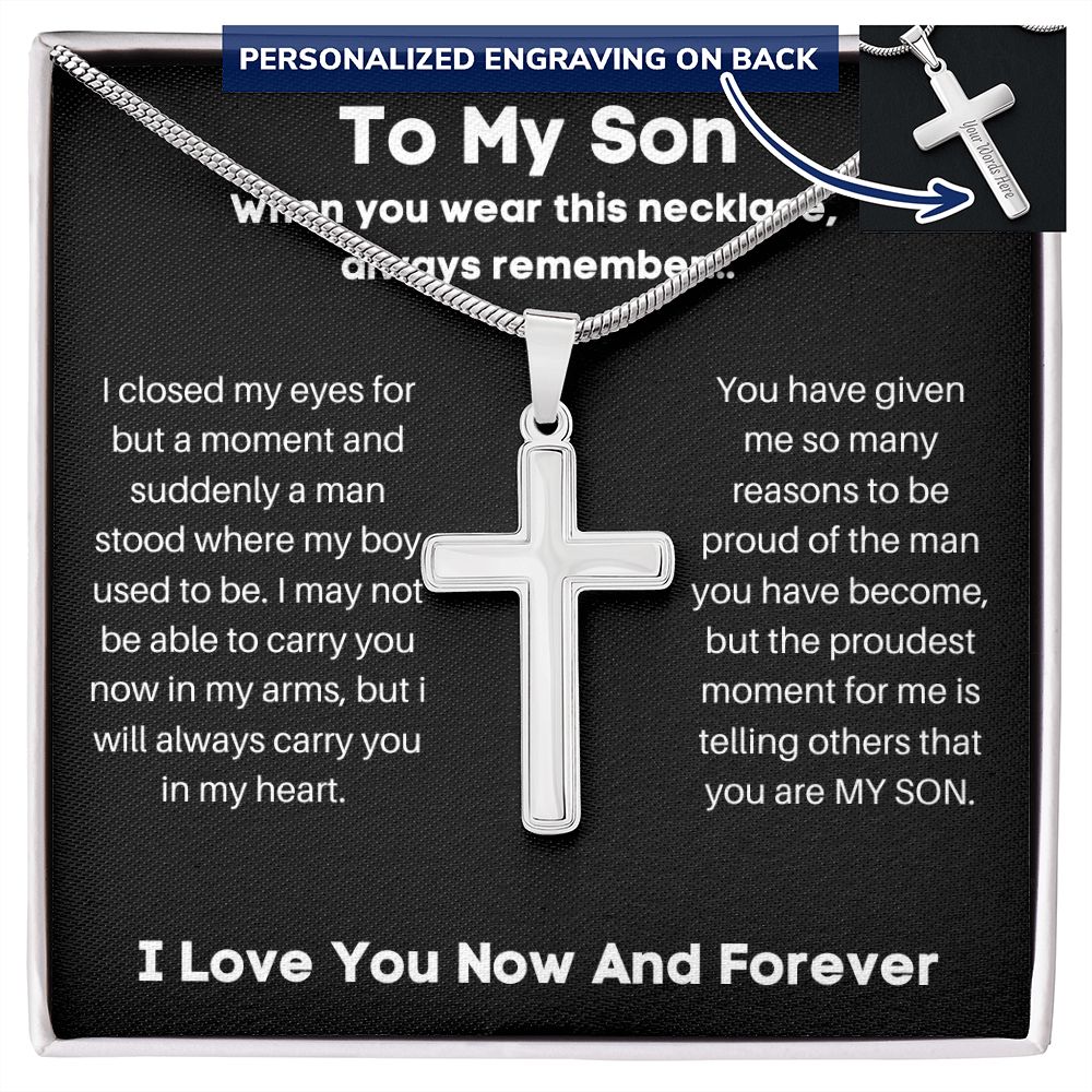 To My Son - I Closed My Eyes - Personalized Cross Necklace