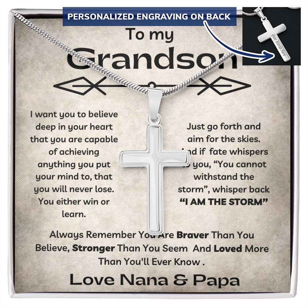 To My Grandson - From Nana And Papa - Personalized Cross Necklace