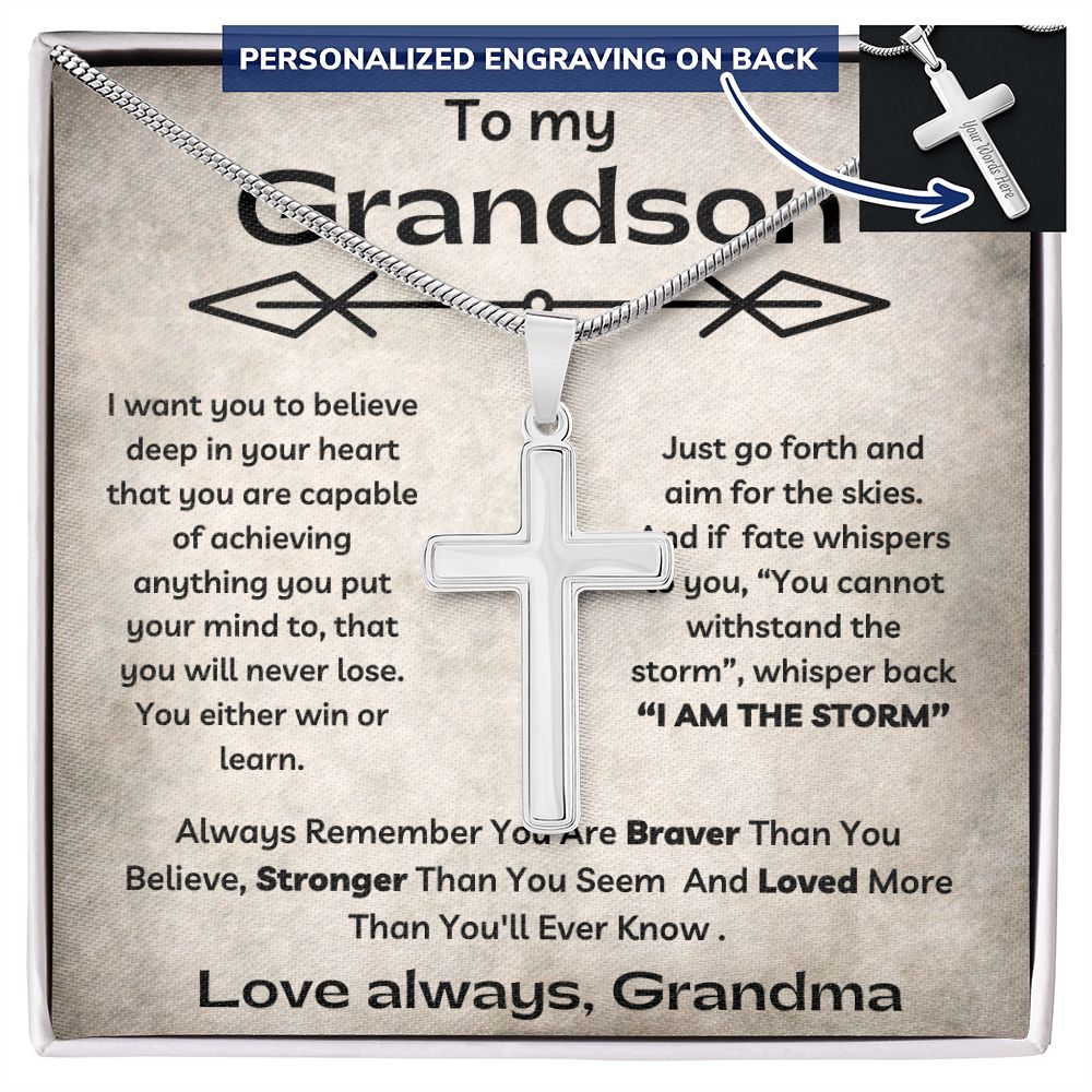 To Mt Grandson - I Want You To Believe - Personalized Cross Necklace