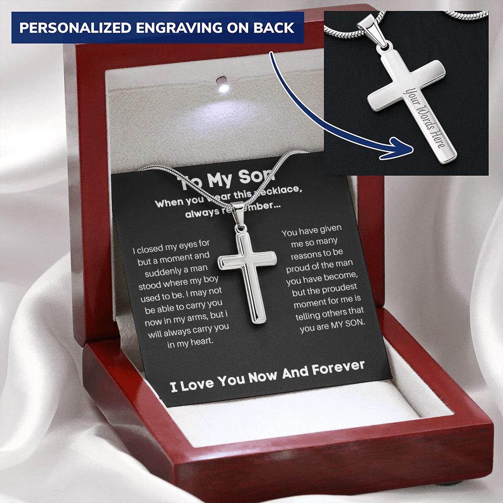 To My Son - I Closed My Eyes - Personalized Cross Necklace
