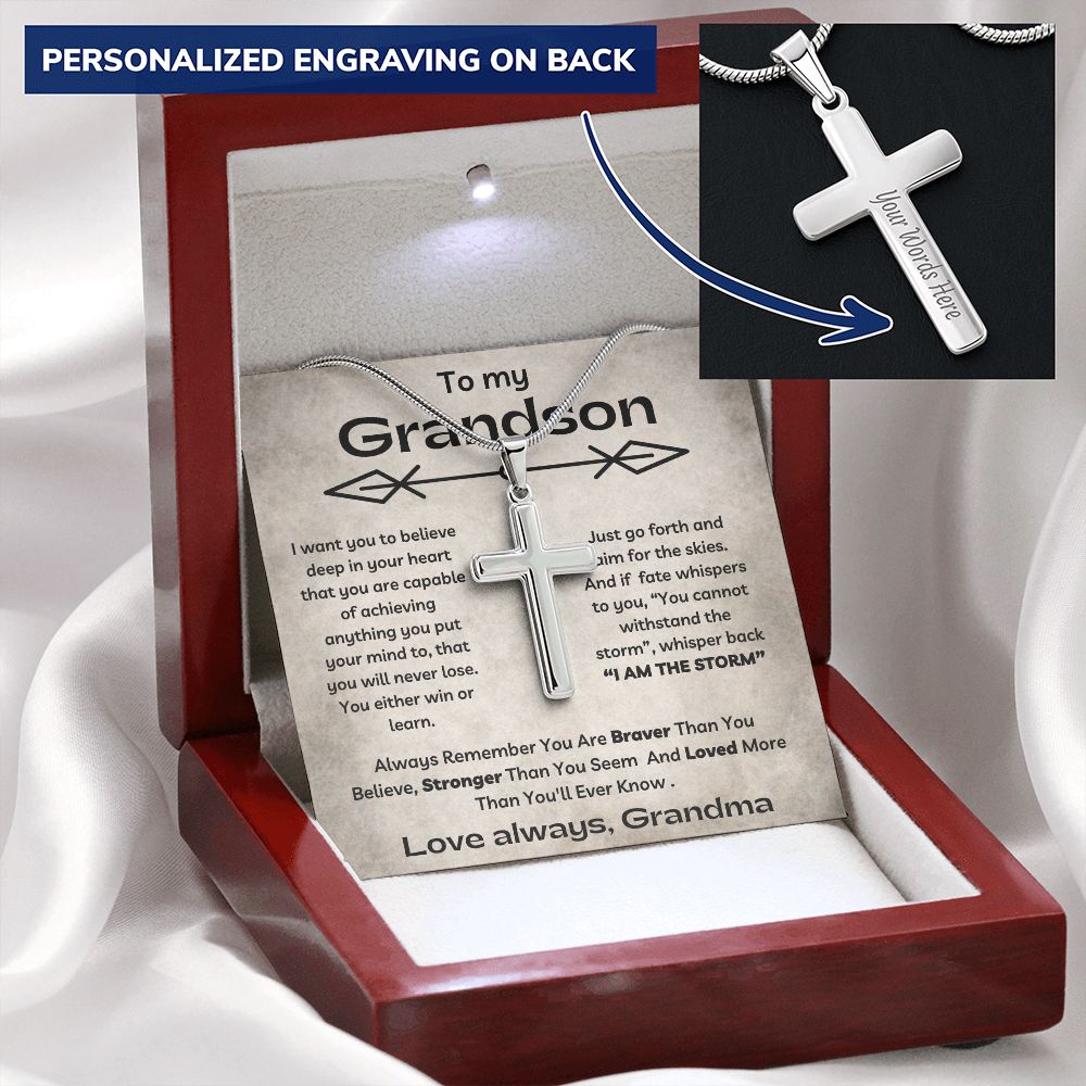 To Mt Grandson - I Want You To Believe - Personalized Cross Necklace