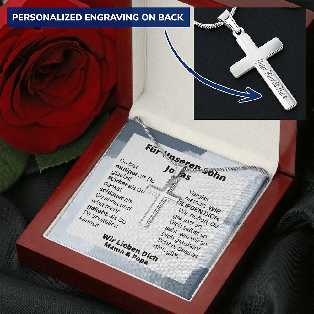 Für Unseren Sohn - Wir Lieben Dich Mama Und Papa - Personalized Cross Necklace