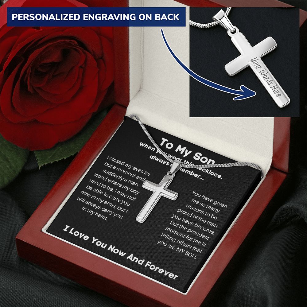 To My Son - I Closed My Eyes - Personalized Cross Necklace
