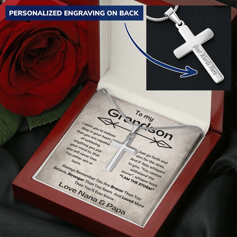 To My Grandson - From Nana And Papa - Personalized Cross Necklace